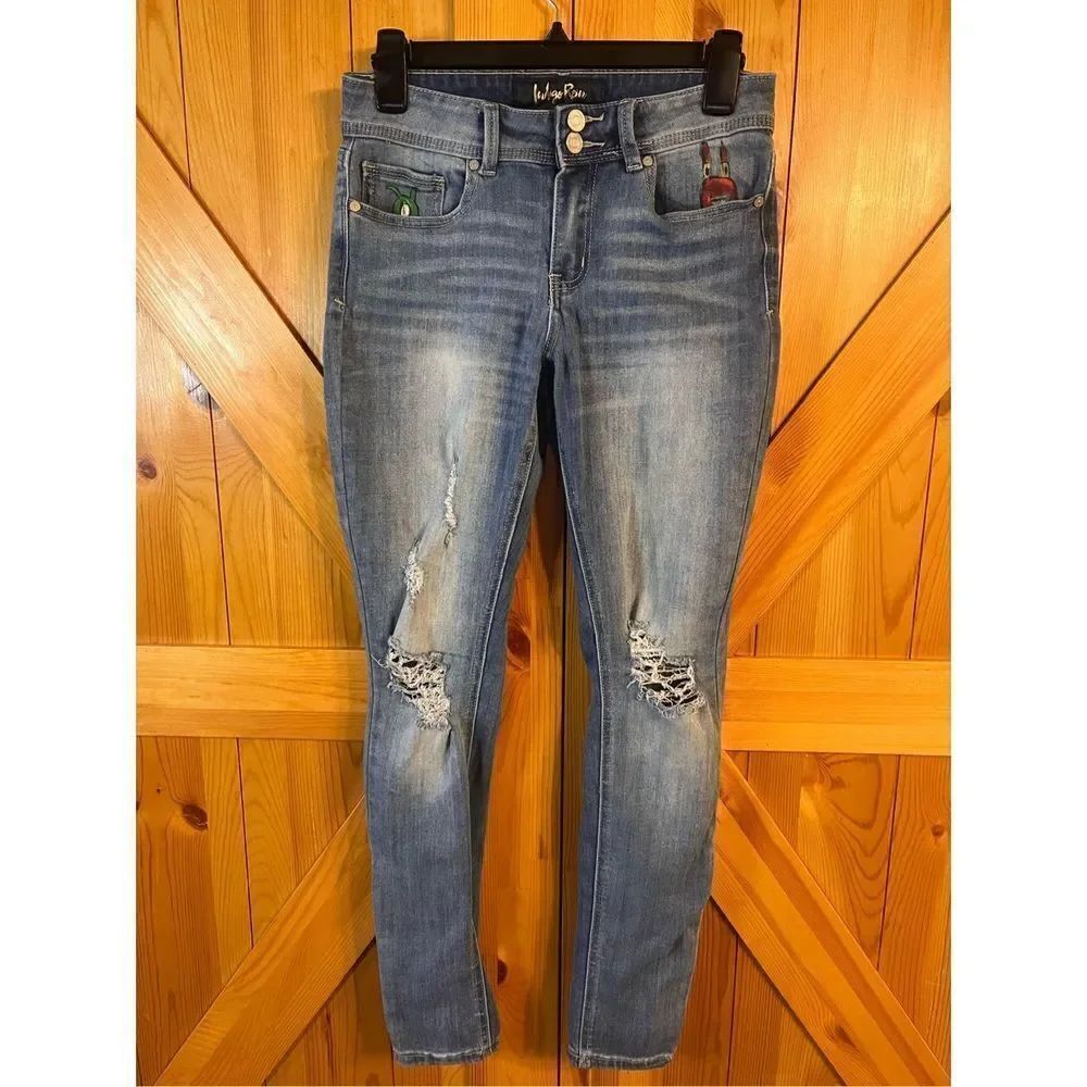 Indigo Rein juniors Jeans Blue Size 7 Skinny Denim Distressed Art (1968)